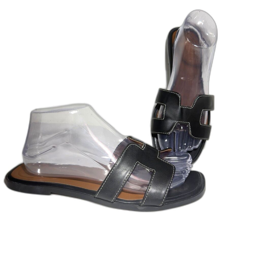 Stratuxx Kaze Women’s Single Strap Slide Sandals Black Open Toe Size 8
